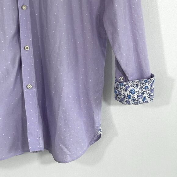 Ted Baker Endurance Shirt Size 16 32/33 Flip Cuff Button Down Lanvender Floral - Picture 3 of 9